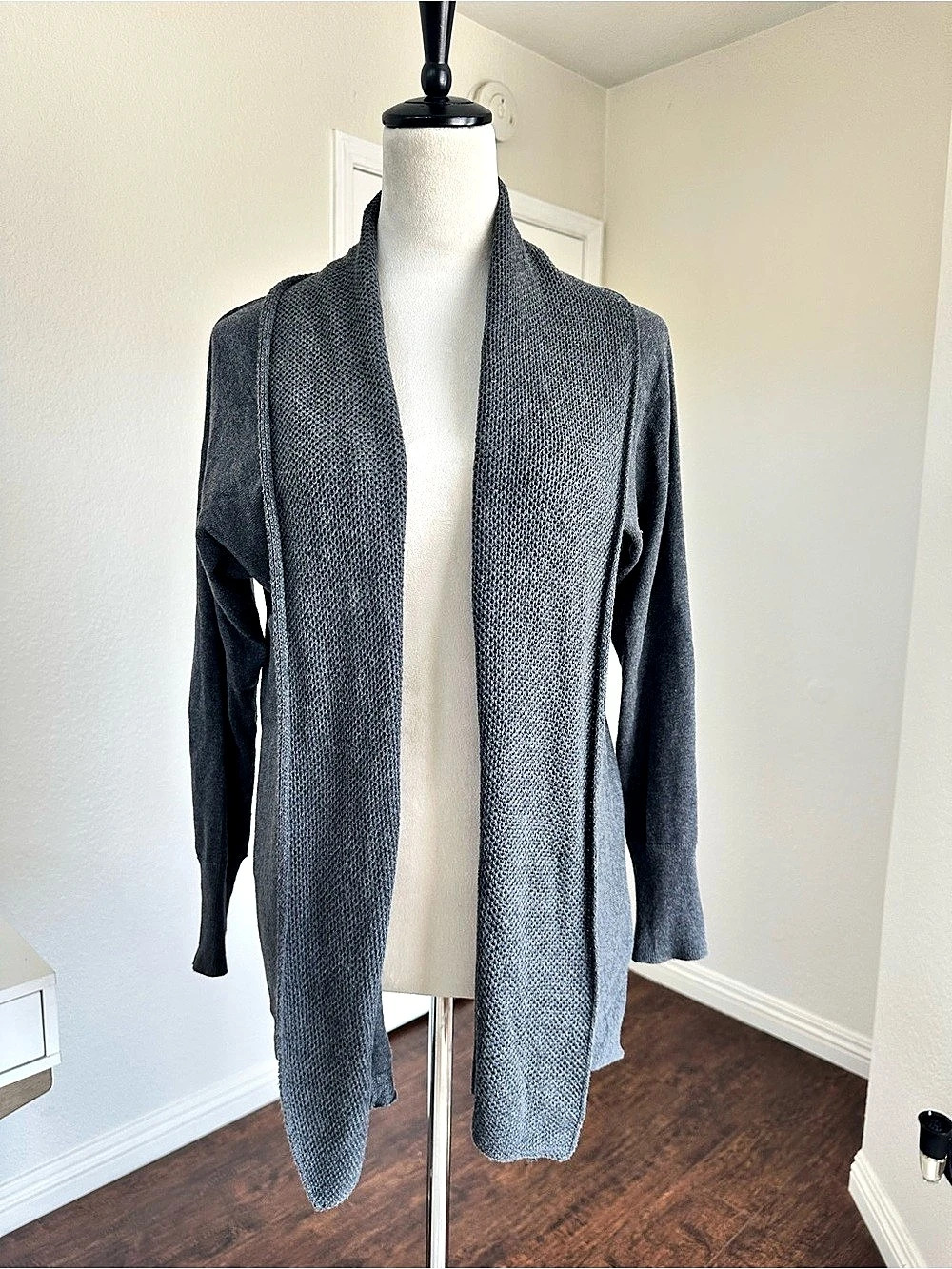 Old Navy Gray Open Front Long Cardigan Sweater Size S Textured Knit